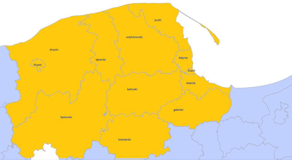 Zasięg usług – powiaty: lęborski, kartuski, wejherowski, słupski, bytowski, kościerski