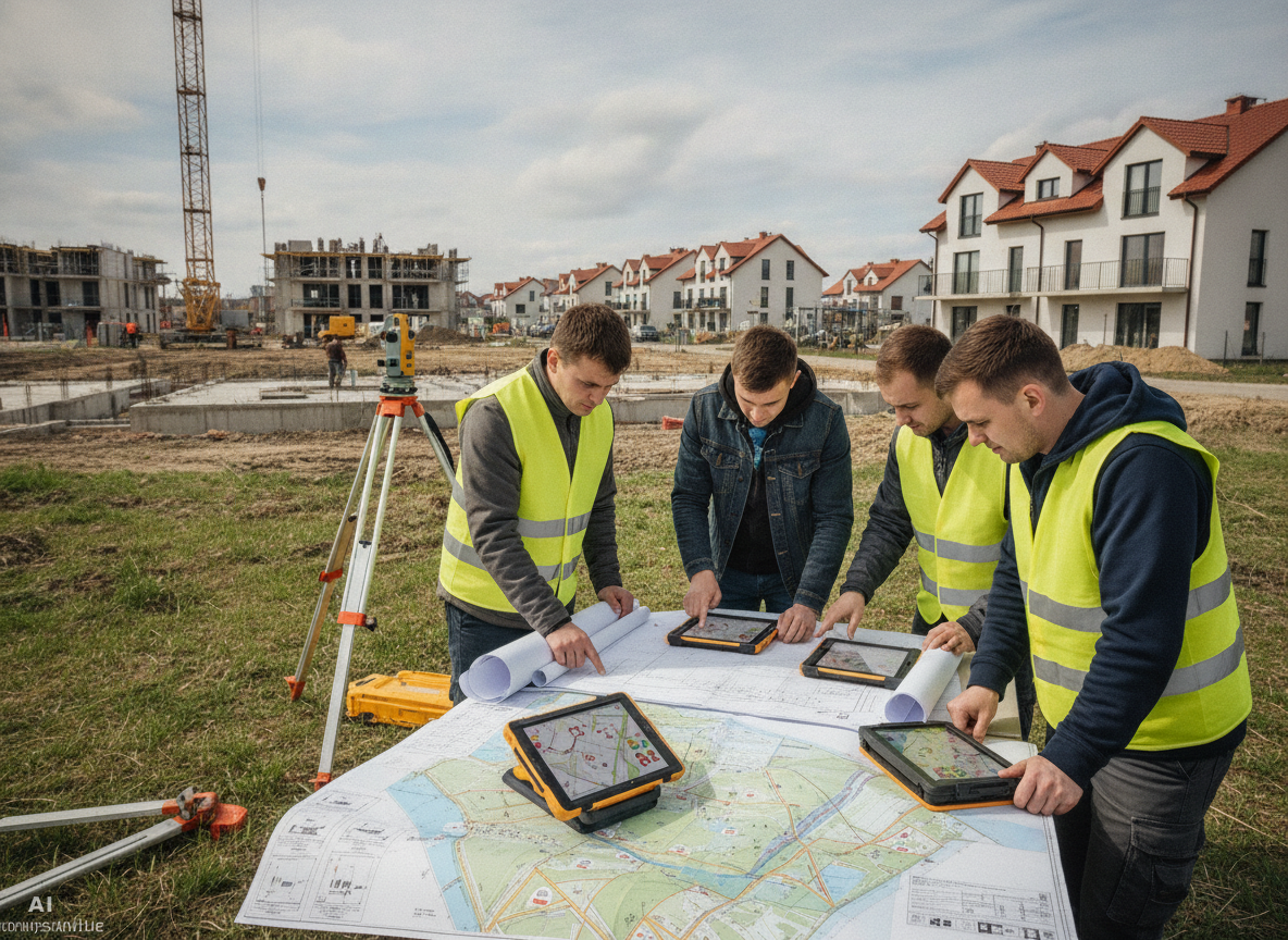 Zespół geodetów przy pracy - geodeta Kartuzy